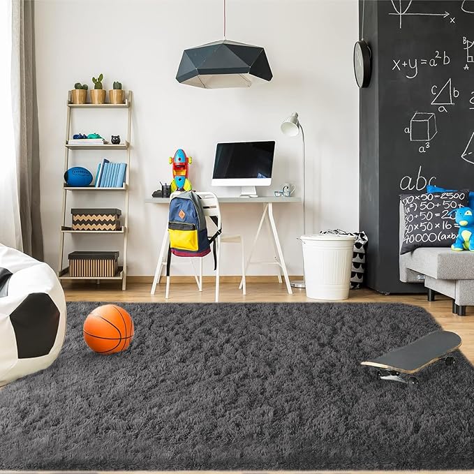 Merelax Soft Modern Indoor Shaggy Area Rug for Bedroom Livingroom Dorm Kids Room Home Decorative, Non-Slip Plush Fluffy Furry Fur Rugs Comfy Nursery Accent Floor Carpet 3x5 Feet,Dark Grey