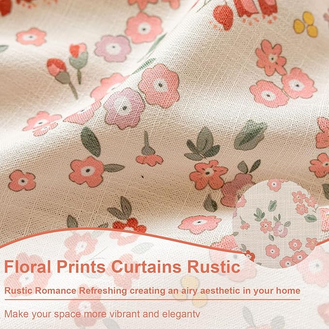 OYX Pink Boho Farmhouse Floral Curtains 96 Inch Long 2 Panels For Living Room, Flower Girl Bedroom Light Filtering Drapes, Vintage Country French Patterned Rod Pocket Aesthetic Decor Window Treatments