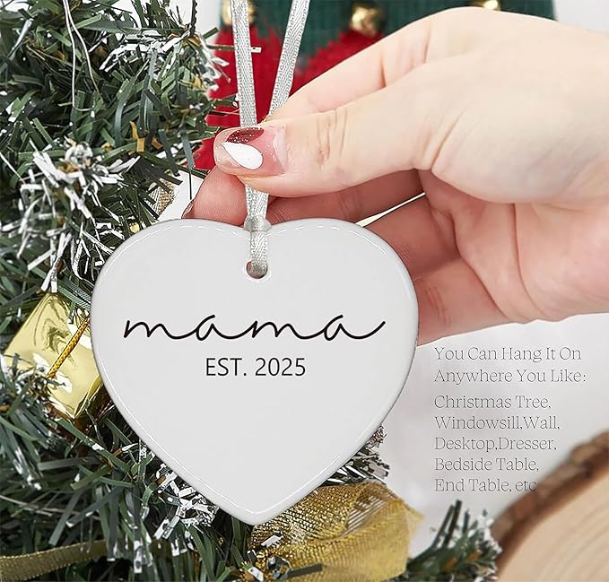 2025 New Mama The First Kid-First Time Mom,Mother to Be-Gift for New Mother-Newborn New Baby Announcement Present-Hanging Heart Shaped Ornament-Double Sided Printed