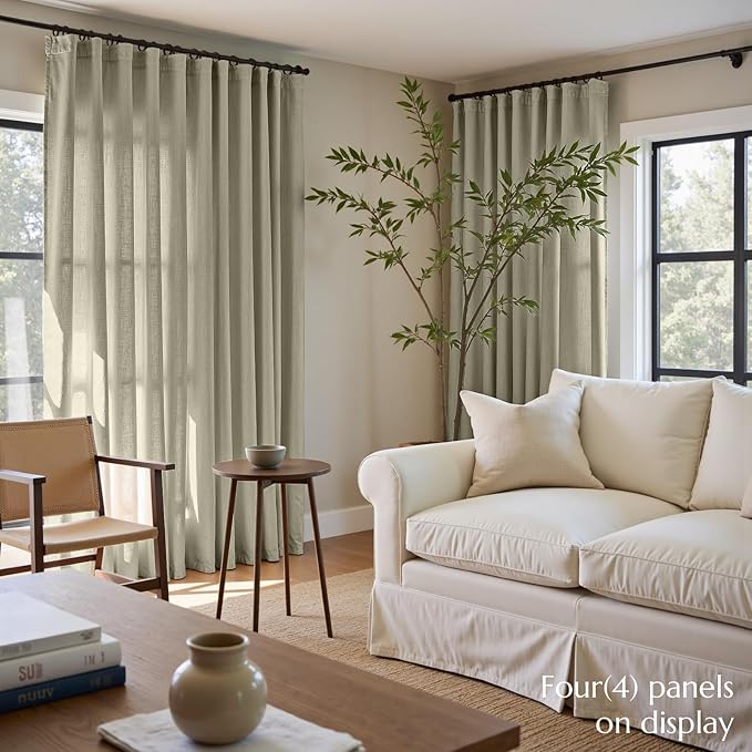 jinchan Linen Blend Curtains 84 inch Length 2 Panels for Bedroom Living Room, Light Filtering 50 inch Wide Farmhouse Drapes with Rod Pocket Back Tab(50W x 84L, Light Green)