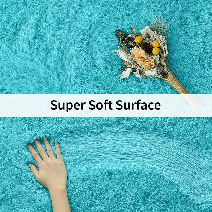 Merelax Modern Soft Fluffy Small Shaggy Rug for Bedroom Livingroom Dorm Kids Room Indoor Home Decorative, Non-Slip Plush Furry Fur Area Rugs Comfy Nursery Accent Floor Carpet 2x3 Feet, Teal