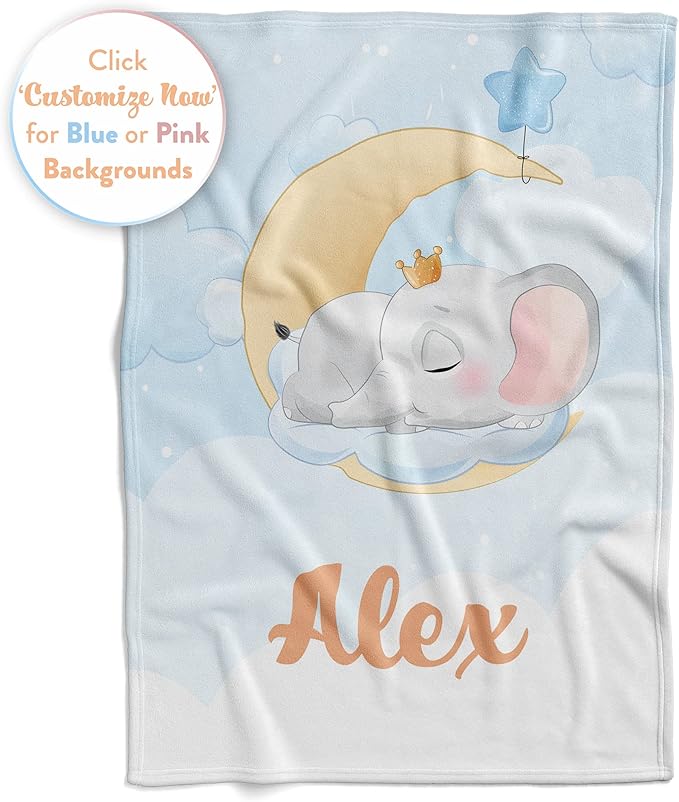 Personalized Baby Blankets with Name | Custom Elephant Newborn Blanket for Baby Girl and Baby Boy | Unisex Warm Soft Fleece Swaddle Blanket Minky | (Elephant, Fleece 50"x60")