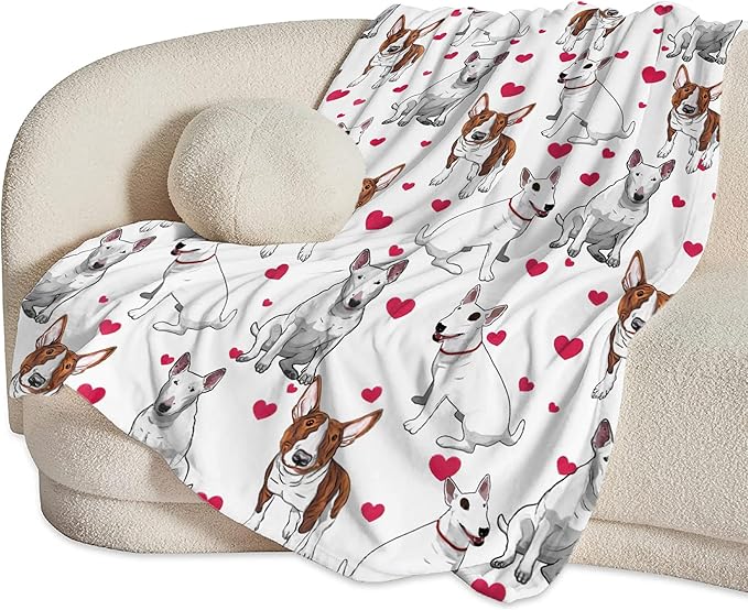 Bull Terrier Gifts and Decor - Cute Dog Throw Blanket for Girls, Women, Kids, Adults - Soft Warm Cozy Fleece for Couch, Sofa, Bed 50"x40"