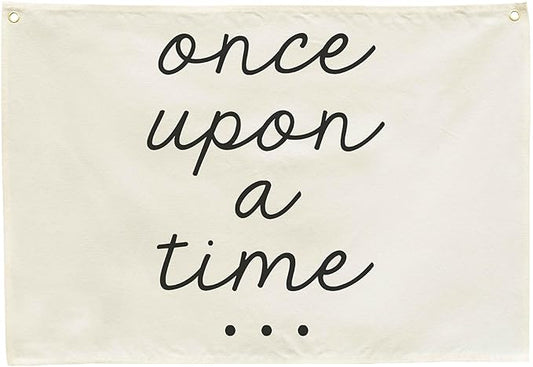 Nursery Canvas Banner Wall Decor-Hanging Rectangular Poster Flag Sign for Baby Kids Girl Boy,Bedroom Babyroom Bookshelf Bookcase Reading Corner Decor,Christmas Gift-Once Upon a Time-28.5" L x 20" W