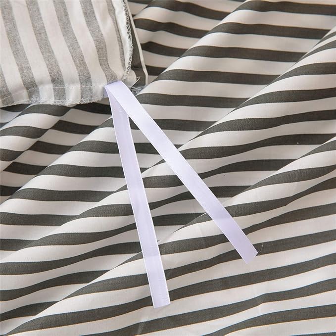 JELLYMONI 100% Natural Cotton 3pcs Striped Duvet Cover Sets,White Duvet Cover with Dark Grey Stripes Pattern Printed Comforter Cover,with Zipper Closure & Corner Ties(Queen Size)