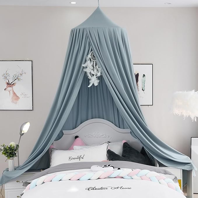 Kids Bed Canopy - Girls Canopy for Crib, Nursery, Reading Nook - Light Blue
