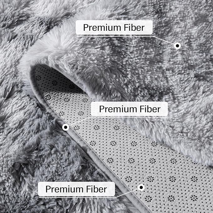 BENRON Soft Runner Rugs for Bedroom 2x8, Washable Long Runners for Hallway Entryway Kitchen Dorm, Fluffy Throw Rug for Kids Girls Room Decor Photo Prop, Tie-dye Grey