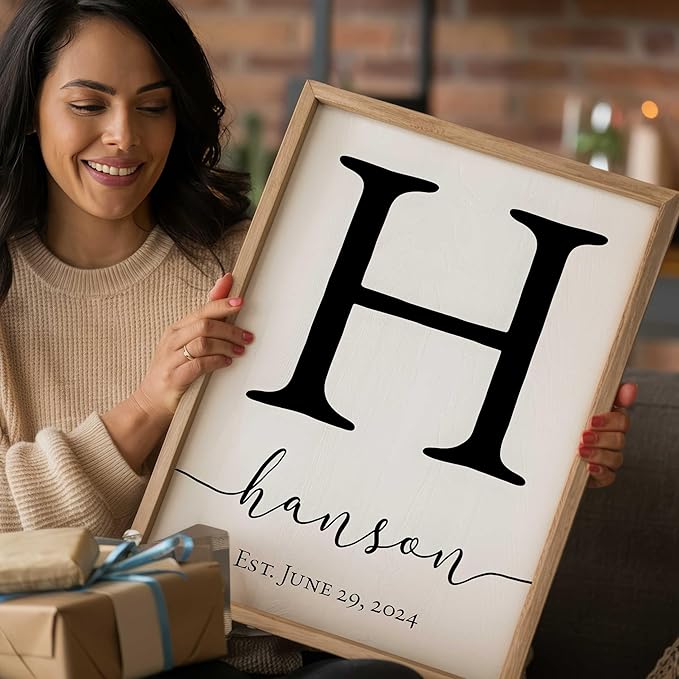 Framed Family Name Sign Personalized Monogram - Choose From Four Sizes