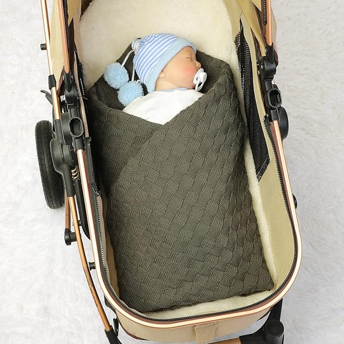 LAWKUL Baby Blankets Cable Babe Blanket Checkered Soft Cuddle Newborn Infants Receiving Swaddle Boys Girls Dark Green 40"x30"