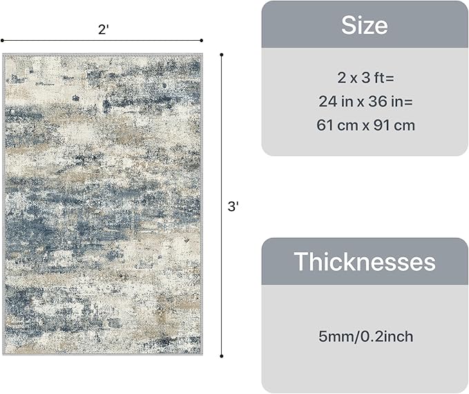 GENIMO 2x3 Rugs for Entryway, Washable Bathroom Kitchen Rugs Non Slip, Modern Abstract Soft Small Area Rug Indoor, Low Pile Throw Carpet, Navy Blue