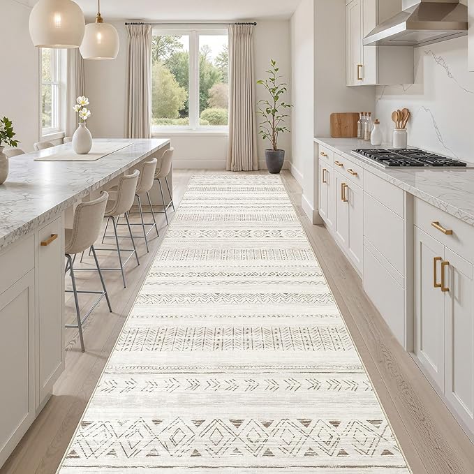Area Rugs for Living Room Washable Living Room Rug Soft Neutral Indoor Floor Carpet Non-Slip Stain Resistant Modern Boho Rugs for Bedroom Dining Room Kids Room Nursery Office Home Brown/Cream