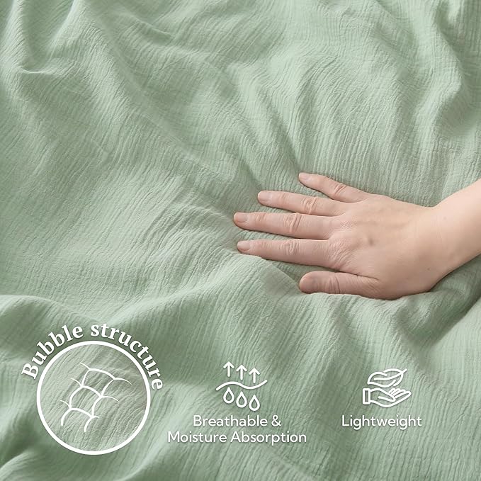 MILDLY Muslin Duvet Cover King - 100% Washed Cotton Linen Like Gauze Comforter Cover 3 Pieces Breathable & Lightweight for All Season
