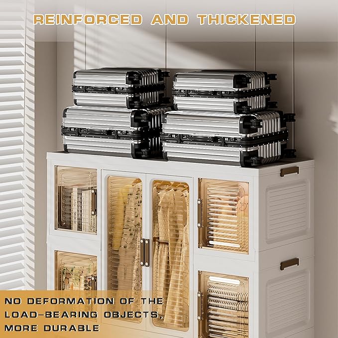 Large Portable Kids Wardrobe Closet Organizer with Magnetic Doors, Foldable Closet Organizers and Storage for Living Room, Bedroom, Dorm, Easy Assembly (8 Cubes & 2 Hanging Rods & 16 PCS Hangers)