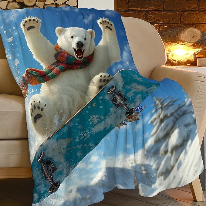 Polar Bear Blanket Funny Polar Bear Throw Blanket Soft Cozy Fleece Fuzzy Plush Warm Stuff Bedding Nursery Toddler Baby Blankets Gifts for Boys Girls Kids Adult Men Women 50"X60"