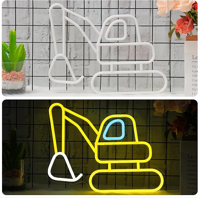 Excavator Neon Sign, Vibrant LED Light Decoration, Construction Decor for Boys Room, Bedroom, Playroom, Man Cave – Ideal Gift for Kids and Teens