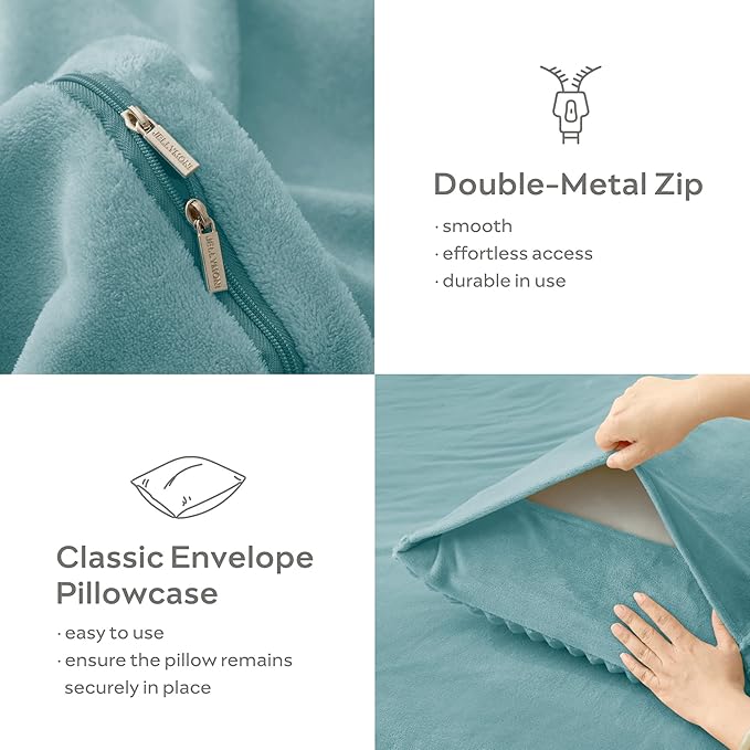 JELLYMONI Plush Duvet Cover Set - King Size Baby Blue Striped Fluffy Comforter Cover 3pcs Bedding Set Luxury Ultra Soft Faux Fur Duvet Cover with Zipper and 2 Pillowcases (NO Comforter)