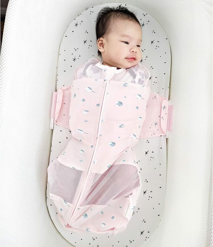 Happiest Baby SNOO Sleep Sack - 100% Organic Cotton Baby Swaddle Blanket - Doctor Designed Promotes Healthy Hip Development - 3-Pack Bundle (Ivory Planets, S, M, L)