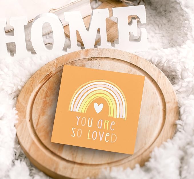 SRADMO You Are So Loved Rainbow Heart Wood Box Sign Desk Decor, Orange Kids Inspirational Quotes Wooden Block Box Sign Decoration for Kids Room Nursery Playroom Shelf Table Decorative Accessories