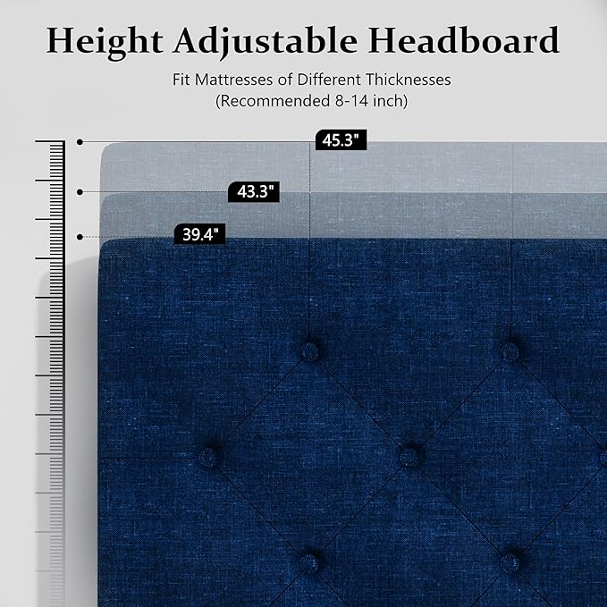 BarnFurin Queen Size Bed Frame with Headboard, Linen Upholstered Platform Bed with Button Tufted Design, No Box Spring Required, Easy Assembly, Navy Blue