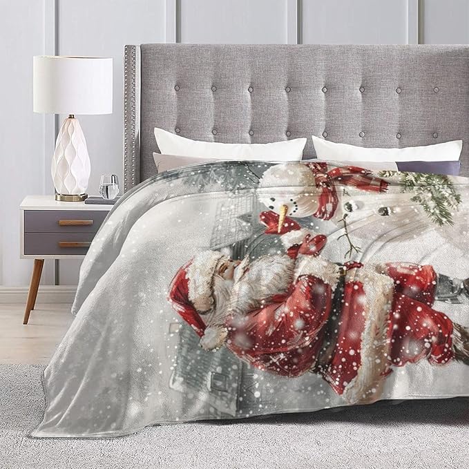 Christmas Snowman Blanket Santa Claus Throw Blanket Flannel Stuff Merch Cozy Decor Fleece Soft Plush Fuzzy Warm Lightweight Bedding Snowman Lover Gifts for Women Men Girl Boy Couch Soft 80"X60"