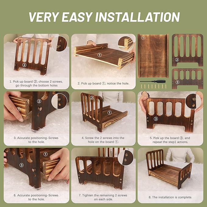 Brown Newborn Photography Props Wooden Bed Vintage Baby Photo Prop Baby Photoshoot Props Doll Bed Accessories Pretend Play Photoshoot Props