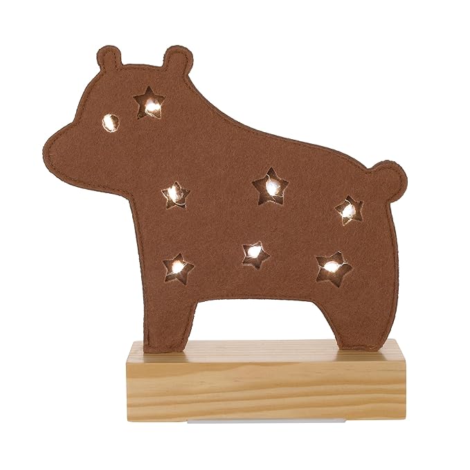 Little Love by NoJo LED Lighted Nursery Décor - Adorable Brown Bear Design with Natural Wood Base