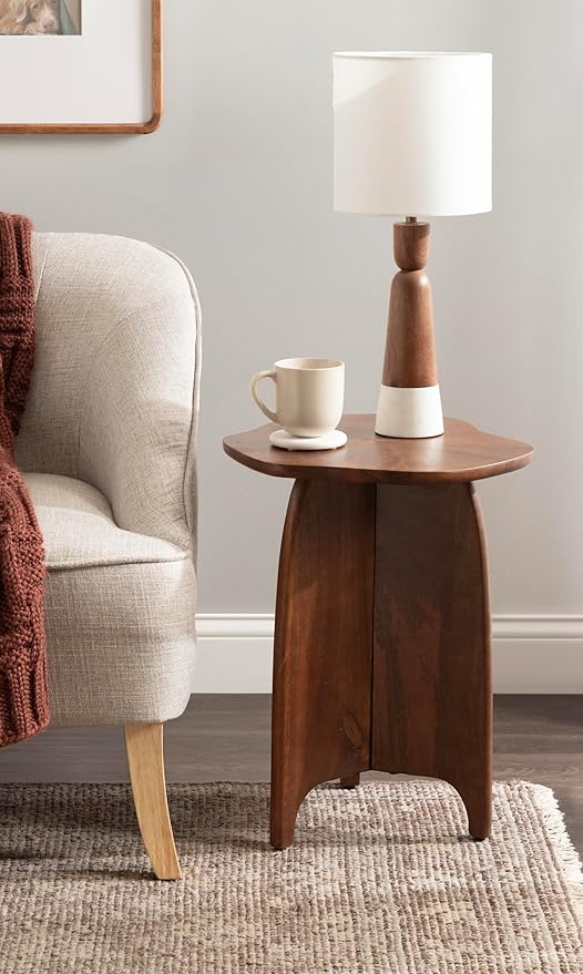 Kate and Laurel Kanna Modern Wavy Pieced Mango Wood Round Side Table, 16 x 16 x 21, Walnut Brown, Mid-Century Scalloped Wooden End Table for Bedroom Nightstand or Living Room Plant Stand Indoors