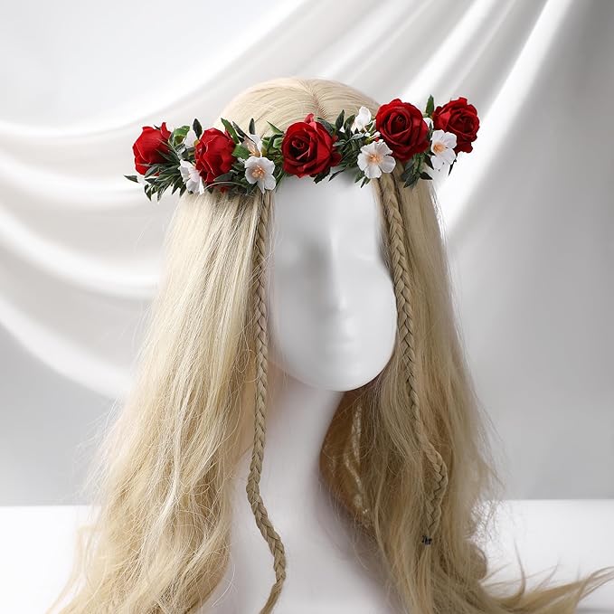 Rose Hair Flower Crown - Girl Flower Crown Decoration Rose Celebration Round Floral Head Bride Wedding Renaissance Festival Party Birthday Ball Photo Accessories