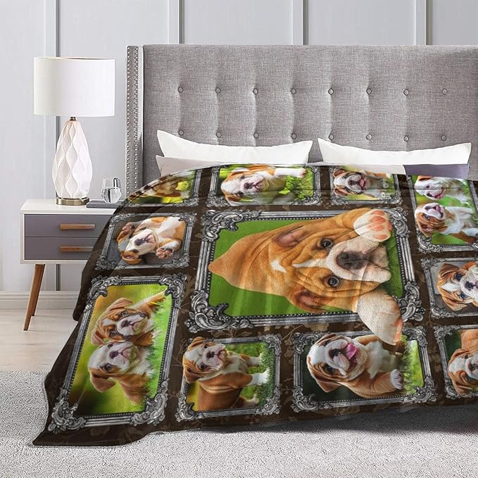 Bulldog Blanket English Bulldog Gifts Throw Blanket Super Soft Flannel Lightweight Fluffy Plush Cozy Fuzzy Fleece Decor Blanket for Dog Lover Girl Woman Boys Kids Adults Man for Bed Sofa 50"X60"