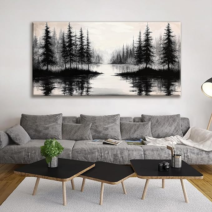 QSQ Large Wall Art For Living Room Canvas Art Wall Decor Modern Minimalist Artwork Forest River Landscape Paintings Pictures For Bedroom Apartment Office Mural Aesthetic Artwork 29 X 58 In