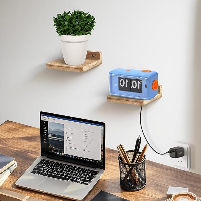 Small Floating Shelf for Wall,5 Inch Wooden Wall shelf Set of 2,Mini Speaker, Baby Monitor,Cameras，Figurines Display Stand, for Bedroom, Gaming Room, Living Room, Bathroom(Carbonized Black)