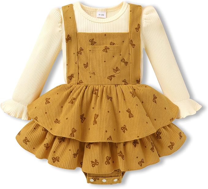 YOUNGER TREE Newborn Baby Girl Fall Winter Outfits Long Sleeve Romper Corduroy Overall Dress Infant Skirt Clothes Sets