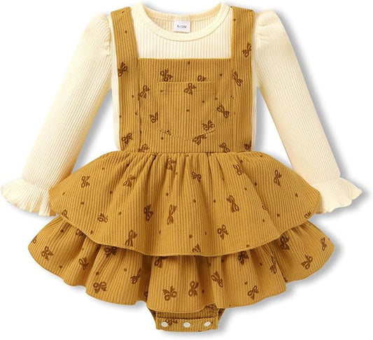 YOUNGER TREE Newborn Baby Girl Fall Winter Outfits Long Sleeve Romper Corduroy Overall Dress Infant Skirt Clothes Sets