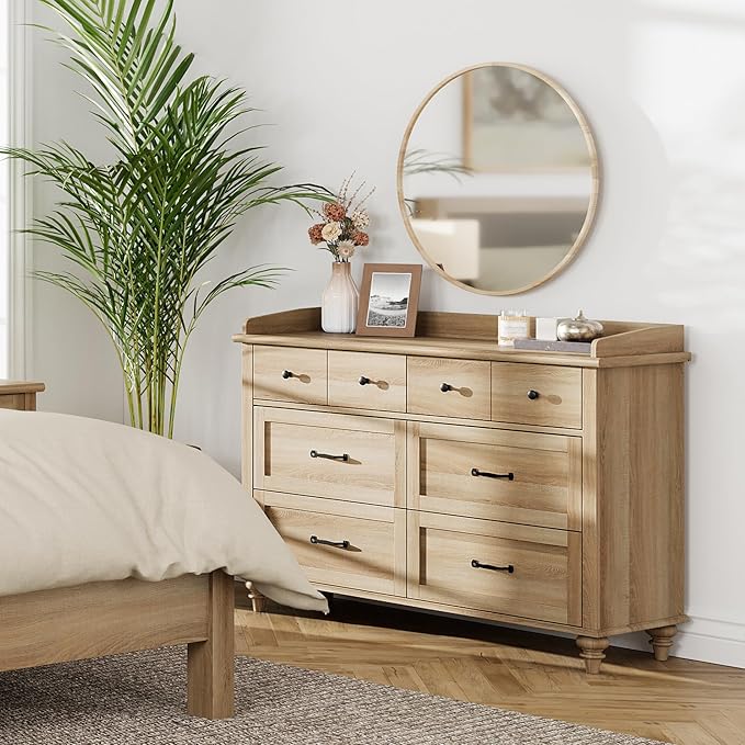 WAMPAT 2-in-1 Baby Dresser with 12 Drawers for Kids Dresser, Farmhouse Wooden Double Dressers for Bedroom, Oak 6 Drawer Dressers Set Organizer for Children’s Bedroom, Nursery Furniture