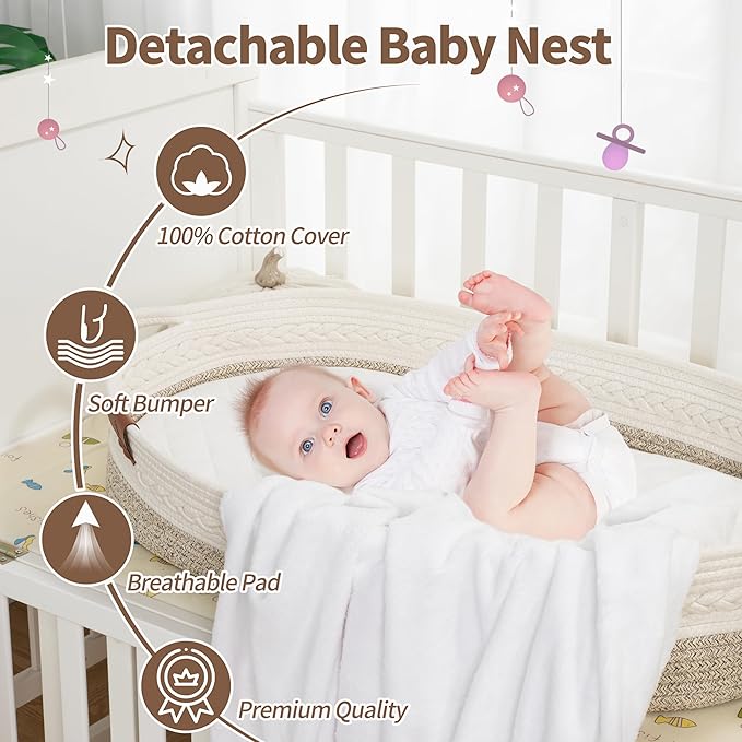 Deluxe Baby Changing Basket for Baby Dresser, Baby Moses Baskets for Newborn, Cotton Diaper Bassinet, Unisex Moses Basket for Babies, Foam Change Diaper Changing Pad for Dresser, Changing Table Topper