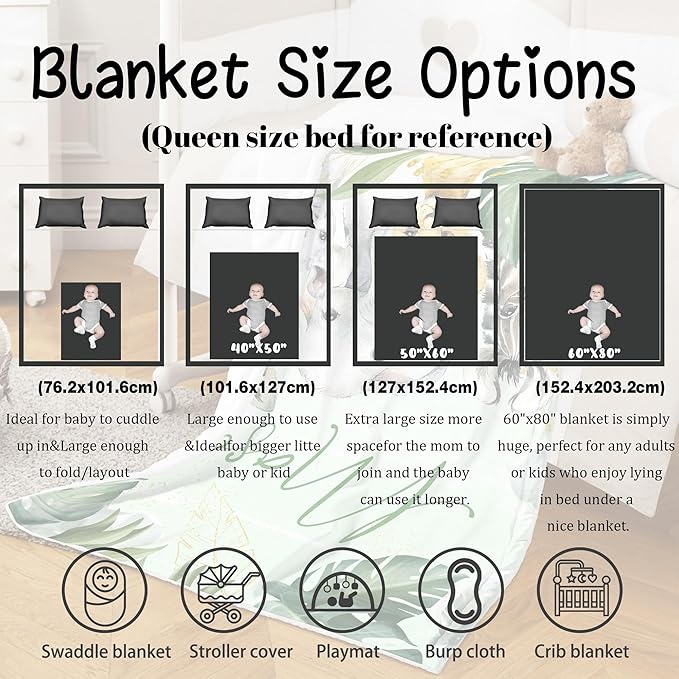 J&SBGFT Custom Baby Blanket with Name, Personalized Receiving Blanket for Toddlers, 30"x40", Color13