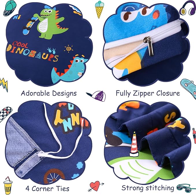 JSD Sports Dinosaur Kids Duvet Cover Set Queen Size, 3 Piece Cute Printed Microfiber Comforter Cover with Pillow Shams Zipper Closure, Comforter Not Included