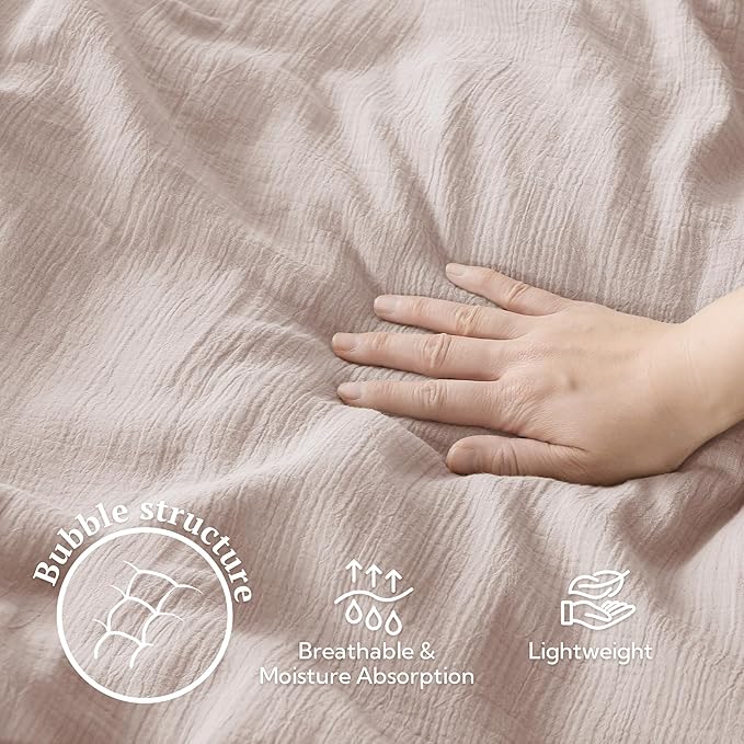 MILDLY Muslin Duvet Cover Full - 100% Washed Cotton Linen Like Gauze Comforter Cover 3 Pieces Breathable & Lightweight for All Season