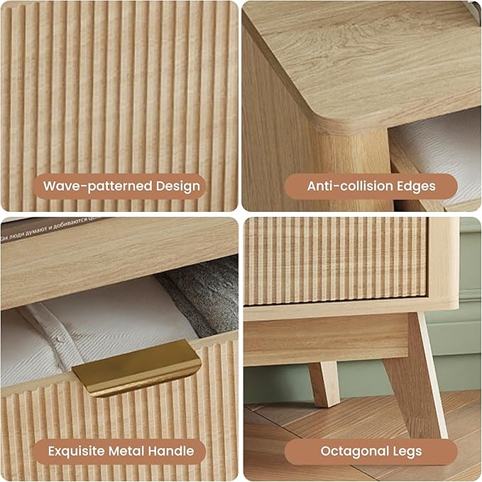 SUNWAVE 9 Drawer Dresser for Bedroom, 59.1" Large Fluted Dresser with Round Corner, Modern Dressers Wood Chest of Drawer for Living Room