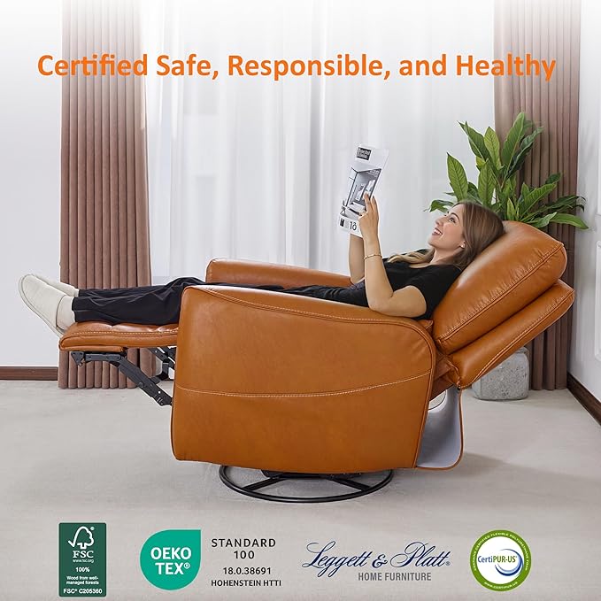 MCombo Power Swivel Rocker Recliner with Lumbar Support, Faux Leather Electric Nursery Glider Recliner Chair for Living Room, 6922 (Orange)