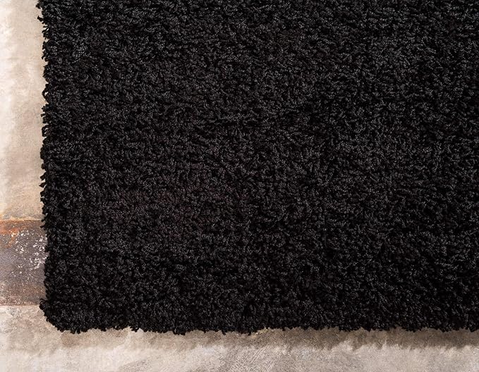 Unique Loom Solid Shag Collection Area Rug (10' x 13' 1" Rectangle, Jet Black)