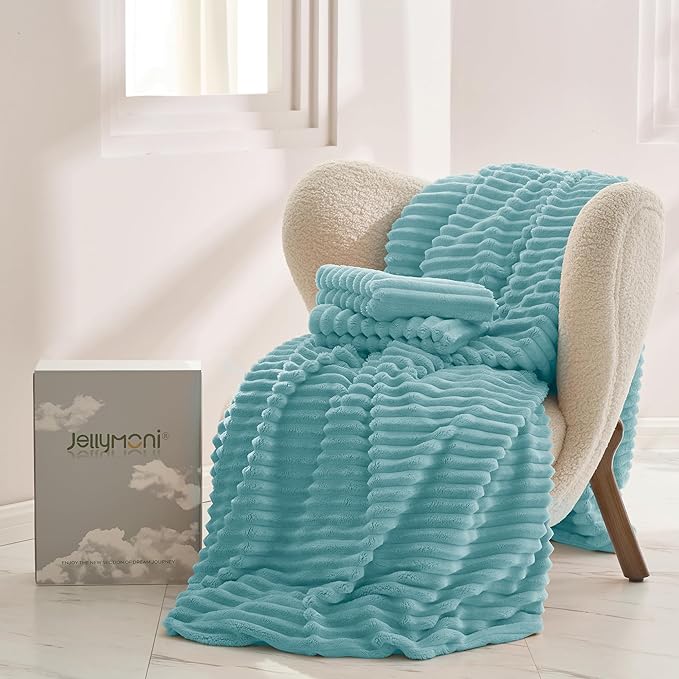 JELLYMONI Plush Duvet Cover Set - Twin Size Baby Blue Striped Fluffy Comforter Cover 2pcs Bedding Set Luxury Ultra Soft Faux Fur Duvet Cover with Zipper and 1 Pillowcase (NO Comforter)