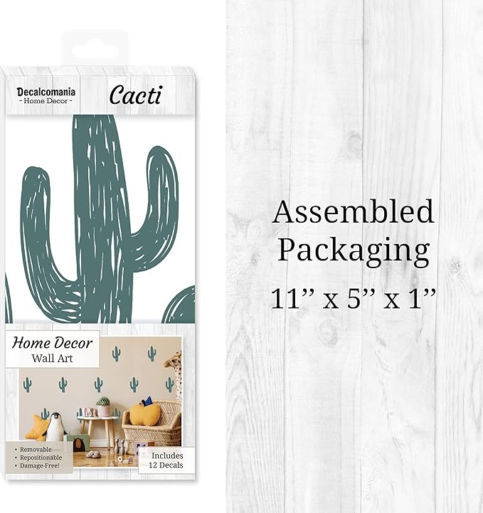 Cactus Wall Decals - Set of 12 8" Vinyl Wall Stickers for Nursery Bedroom Kitchen Classroom Decor Removable Peel and Stick Indoor Western Decor