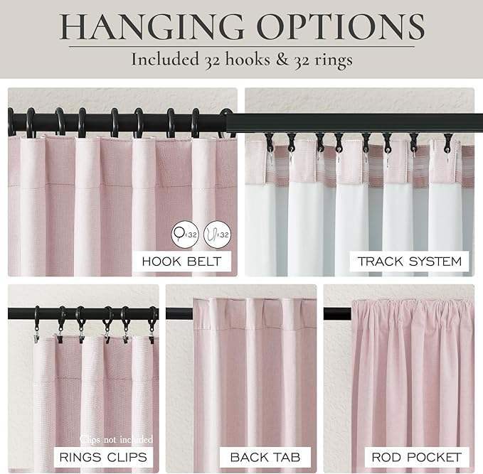 Blackout Curtains for Nursery 108 Inches Long, Thermal Insulated Drapes Modern Textured Farmhouse Window Treatment for Bedroom,Living Room,50" Wx108 Lx2 Panels Light Pink Bailey Pleated Hook