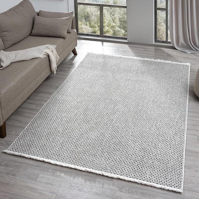 LUXE WEAVERS Solid Machine Woven White Dark Gray 5x7 Area Rug, Indoor Stain-Resistant Carpet