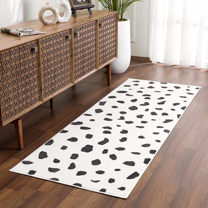Hauteloom Tariffville Modern Animal Print Dalmatian Style Area Rug for Living Room, Bedroom, Kids Room, Nursery - High Pile Carpet - Black and White, Charcoal - 2' x 3'