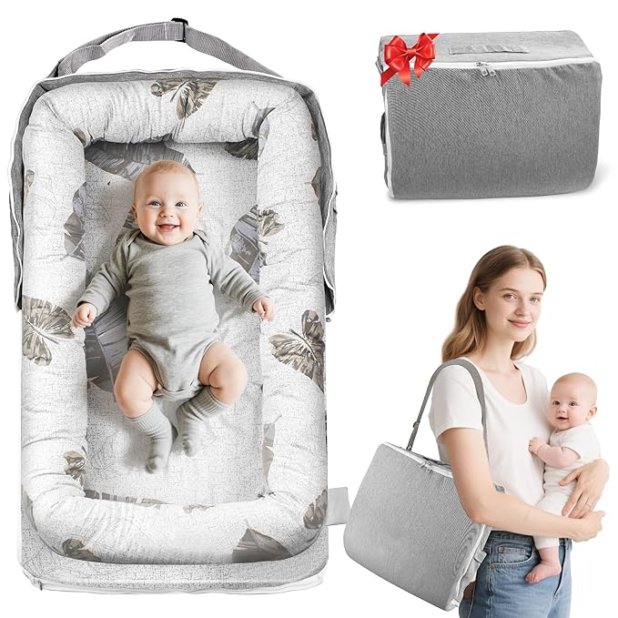 Baby Lounger & Nest for Newborn 0-24 Months, Baby Nest Supervised Breathable Cotton for Newborn, Newborn Essentials Gifts, Breathable Portable Infant Lounnger for Travel and Home(Crown)