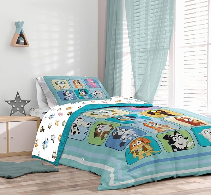 Sunny Side Up Bluey & Friends Full Comforter Set - 7 Piece Kids Bedding Includes Comforter, Sheets & Pillow Cover - Super Soft Microfiber Bed Set