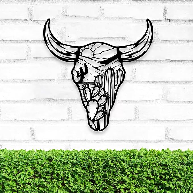 Skull Desert Metal Wall Art LED Light Floral Boho Buffalo Longhorn Sign Home Decor Heifer Barn Nursery Decorat Wall Hanging Home Decor Birthday Xmas Gift
