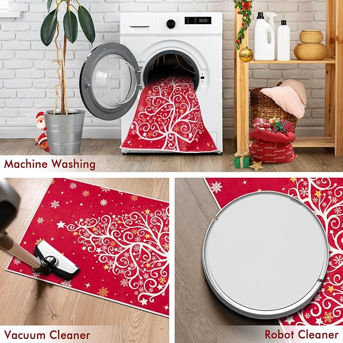 2x3 Machine Washable Christmas Area Rug, Non-Slip Small Christmas Entryway Rug for Front Door, Low Pile Indoor Door Mat for Entryway, Bedroom, Dining Room & Kitchen(2x3 Christmas Tree)